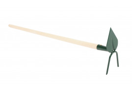 small hoe heart-shaped with 2 tines and handle 100 cm