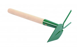 small hoe heart-shaped with 2 tines with handle 27 cm